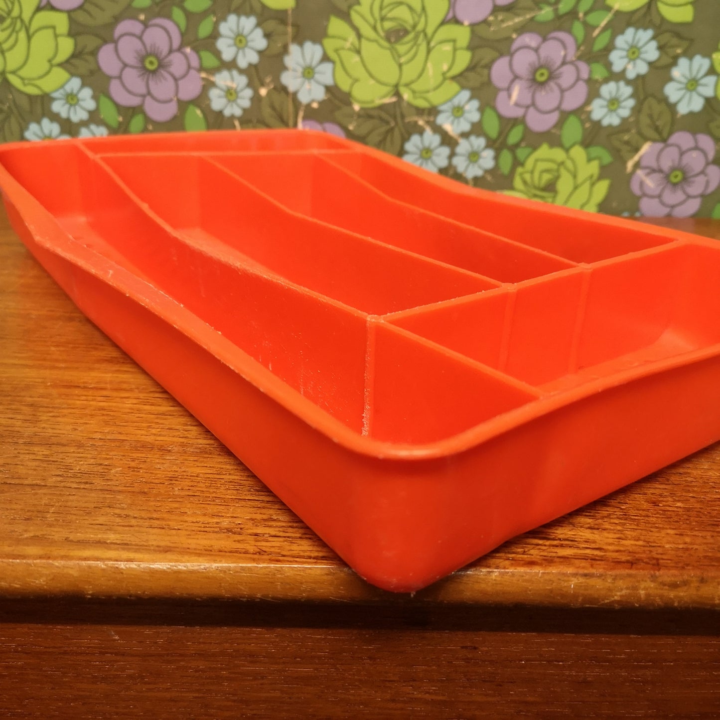 Vintage 60's Orange Plastic Kitchen Cutlery Tray Drawer