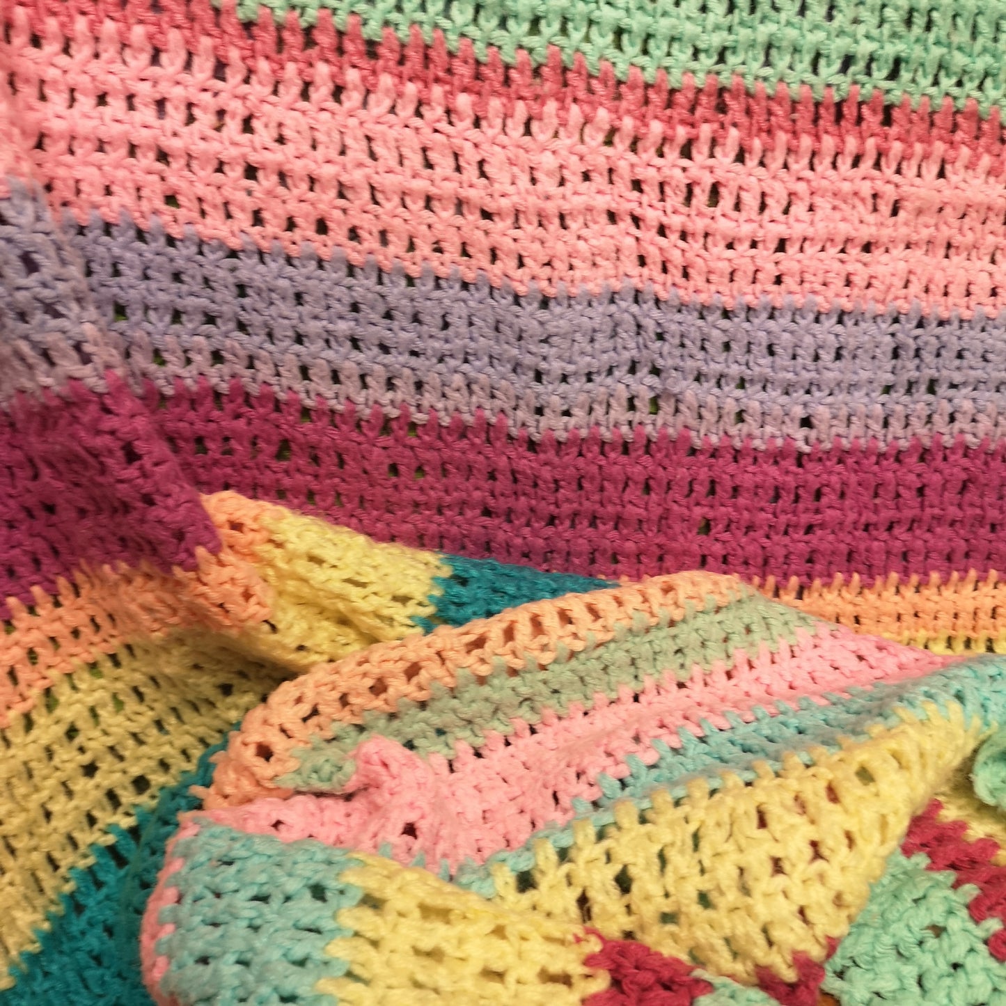 Bright Pastel Rainbow Stripes Knitted Blanket Bedspread