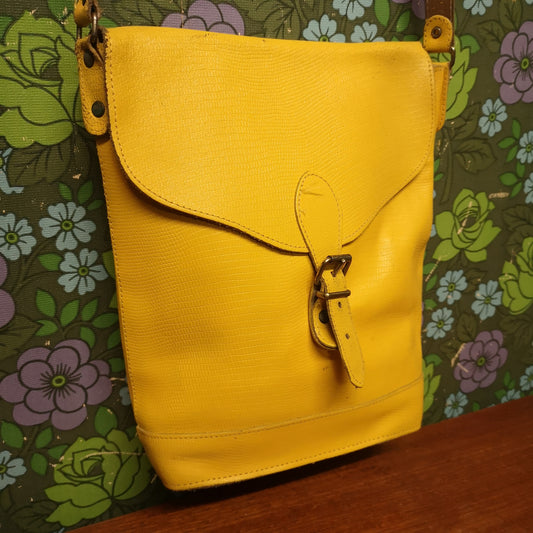 Bright Yellow Leather Bucket Shoulder Bag Handbag