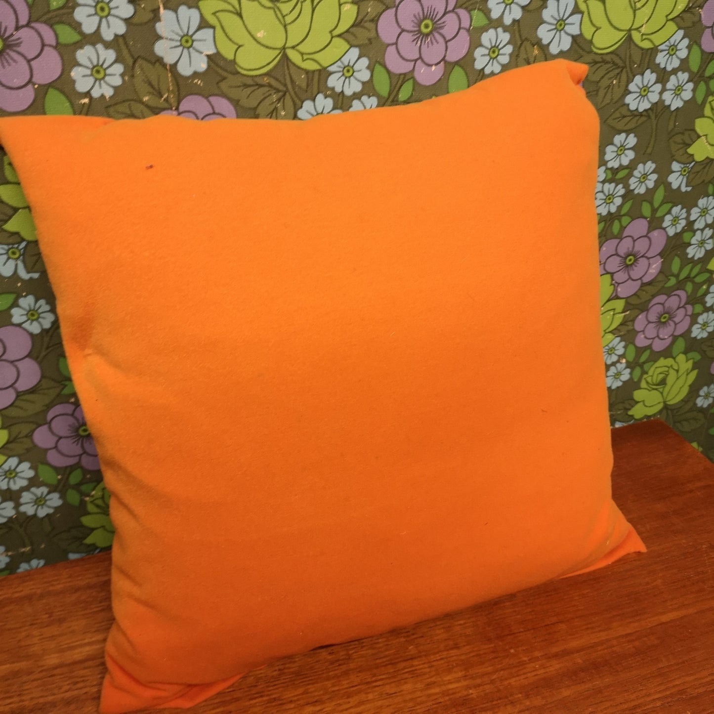 Vintage Tapestry Needlepoint Flowers Orange Retro Kitsch Cushion with Pad