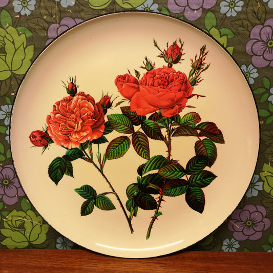 Vintage 50's Plastic Serving Drink Tray Rose Pattern