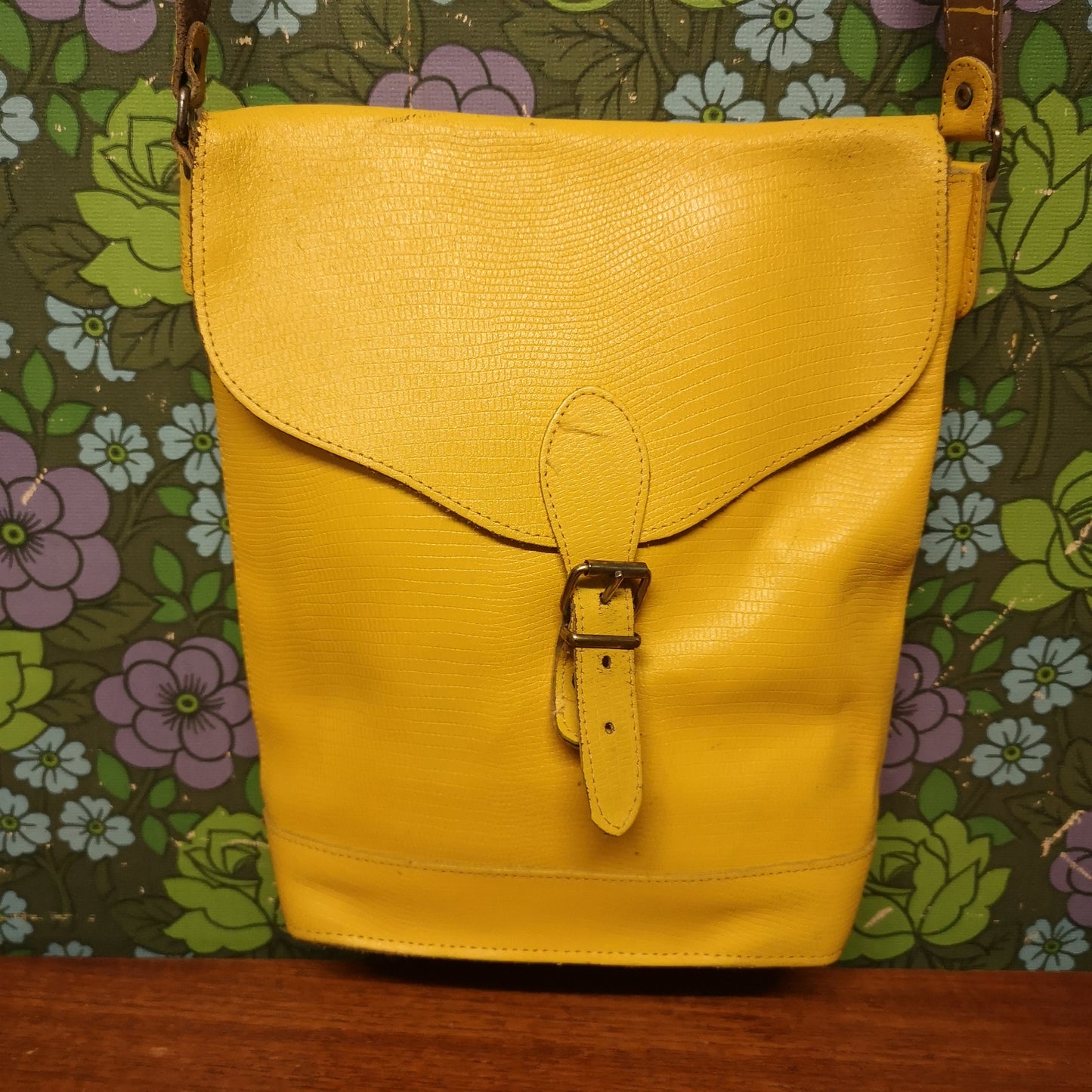 Bright Yellow Leather Bucket Shoulder Bag Handbag