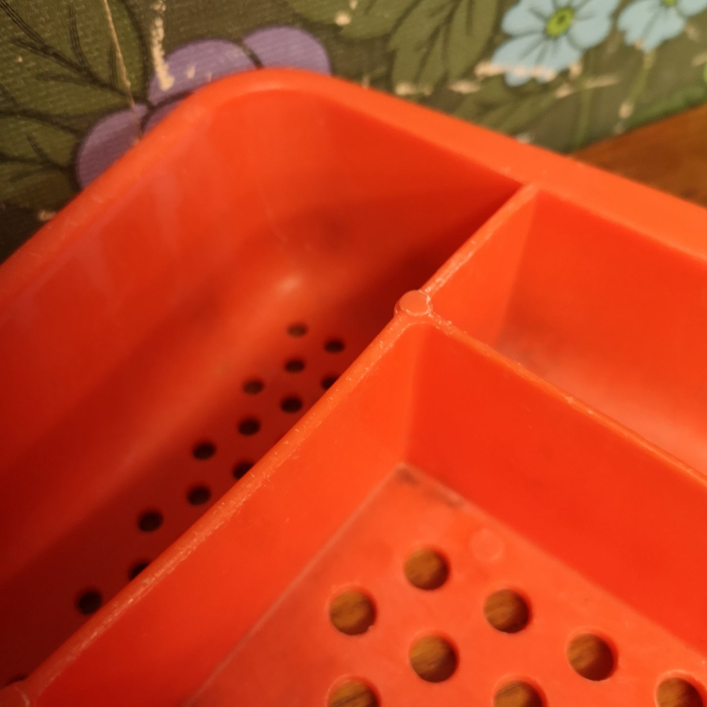 Vintage 60's Orange Plastic Kitchen Cutlery Tray Drawer