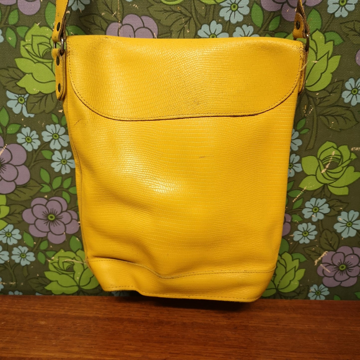 Bright Yellow Leather Bucket Shoulder Bag Handbag