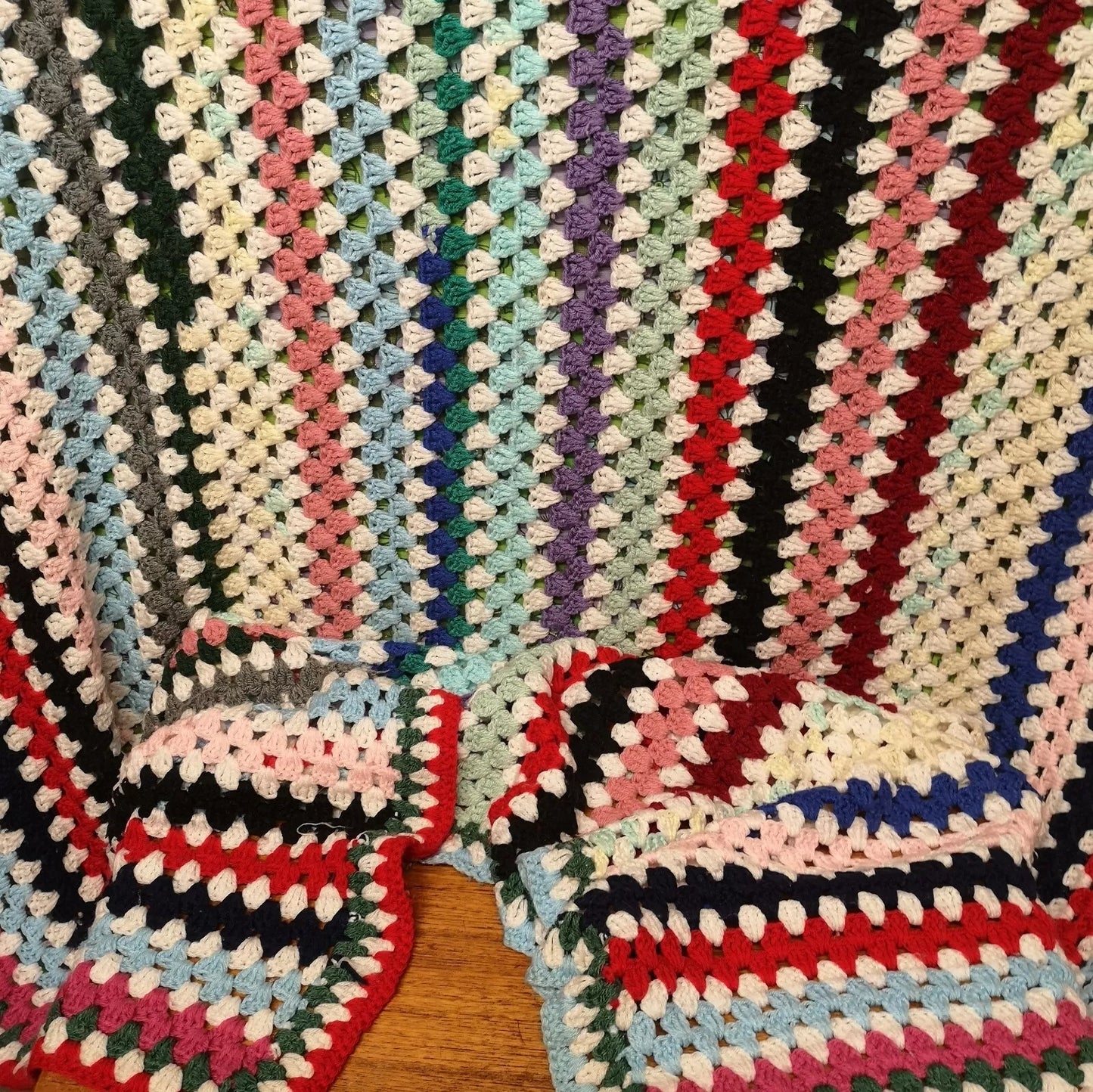 Double Pastel Stripy Vintage Chunky Knitted Crochet Blanket Throw Bedspread