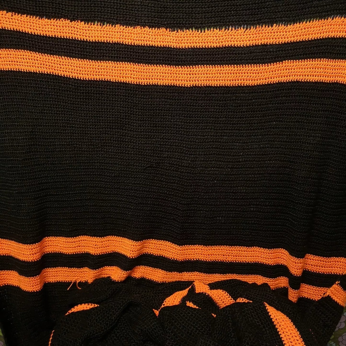 Black Orange Stripe Retro Knitted Crochet Single Double Blanket Throw Bedspread