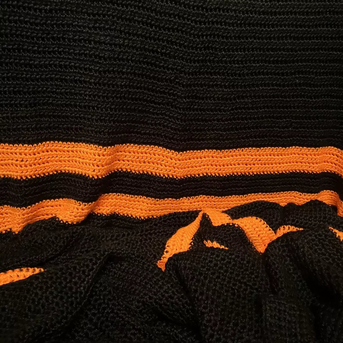 Black Orange Stripe Retro Knitted Crochet Single Double Blanket Throw Bedspread