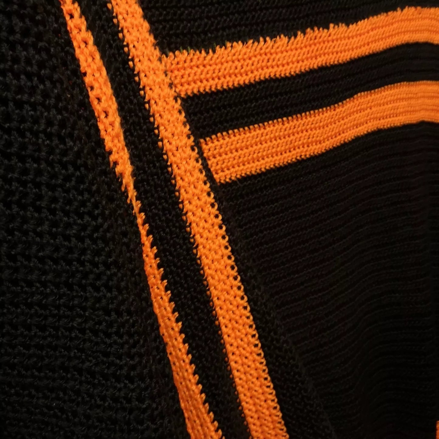 Black Orange Stripe Retro Knitted Crochet Single Double Blanket Throw Bedspread