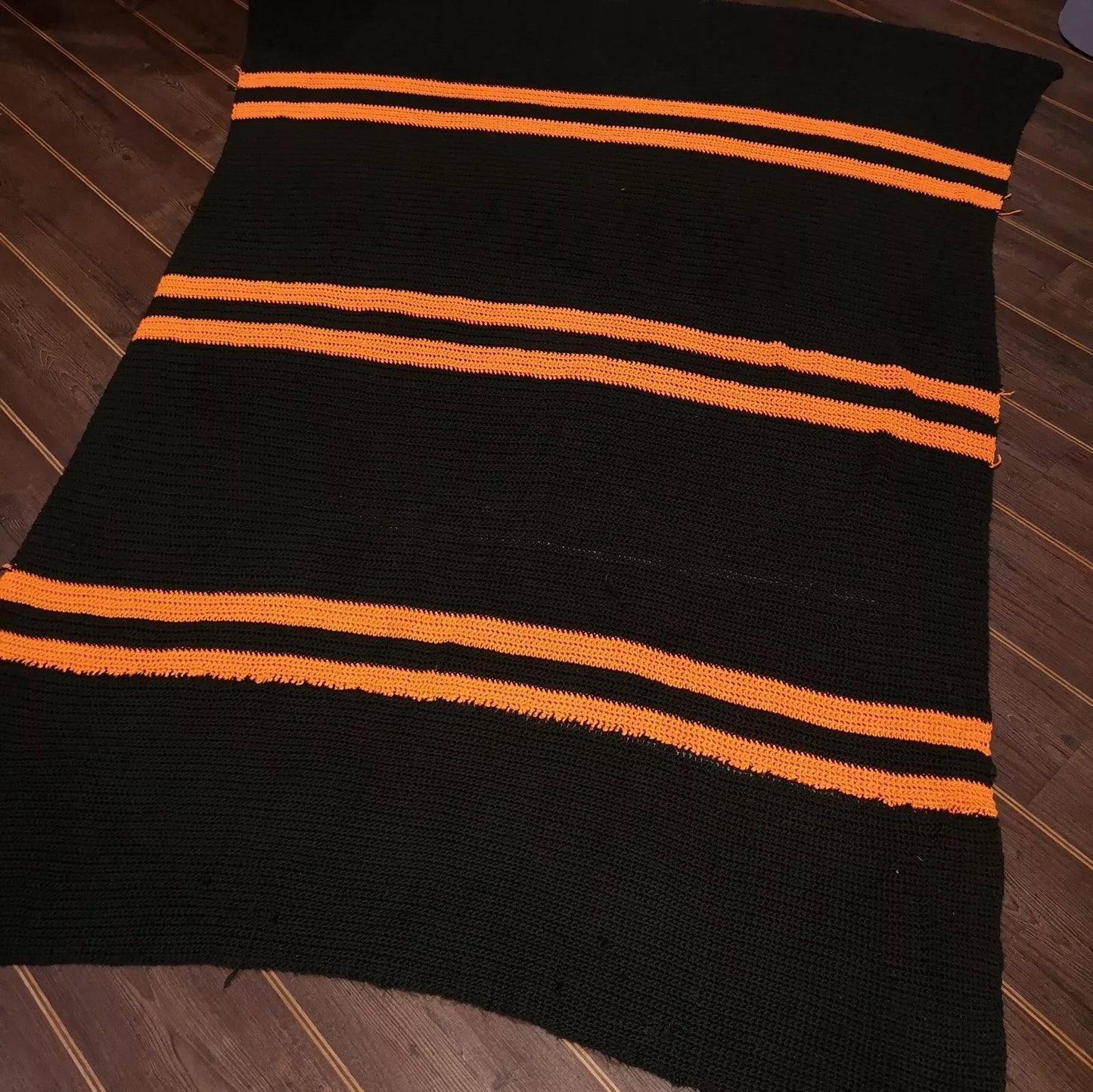 Black Orange Stripe Retro Knitted Crochet Single Double Blanket Throw Bedspread