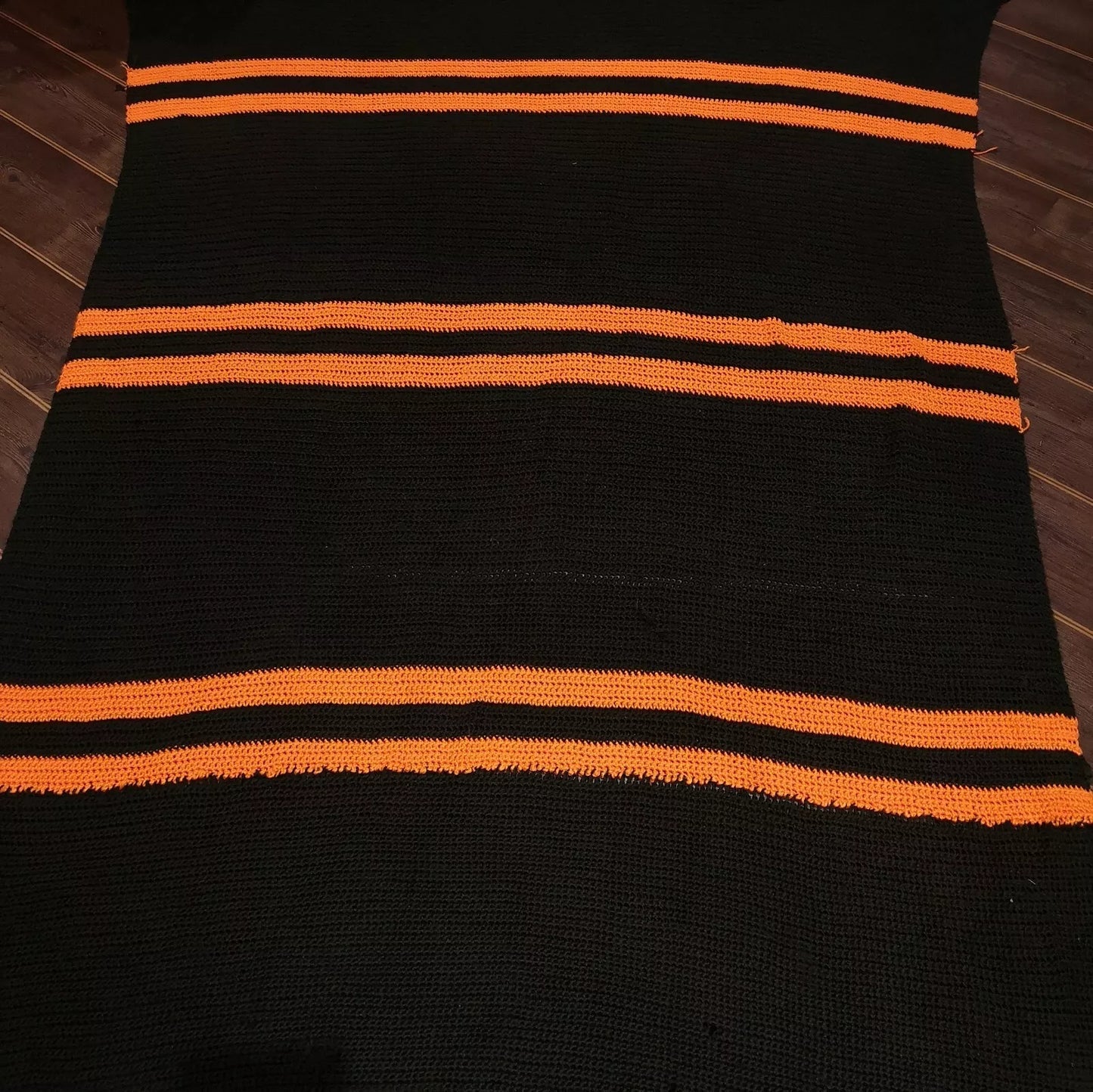 Black Orange Stripe Retro Knitted Crochet Single Double Blanket Throw Bedspread