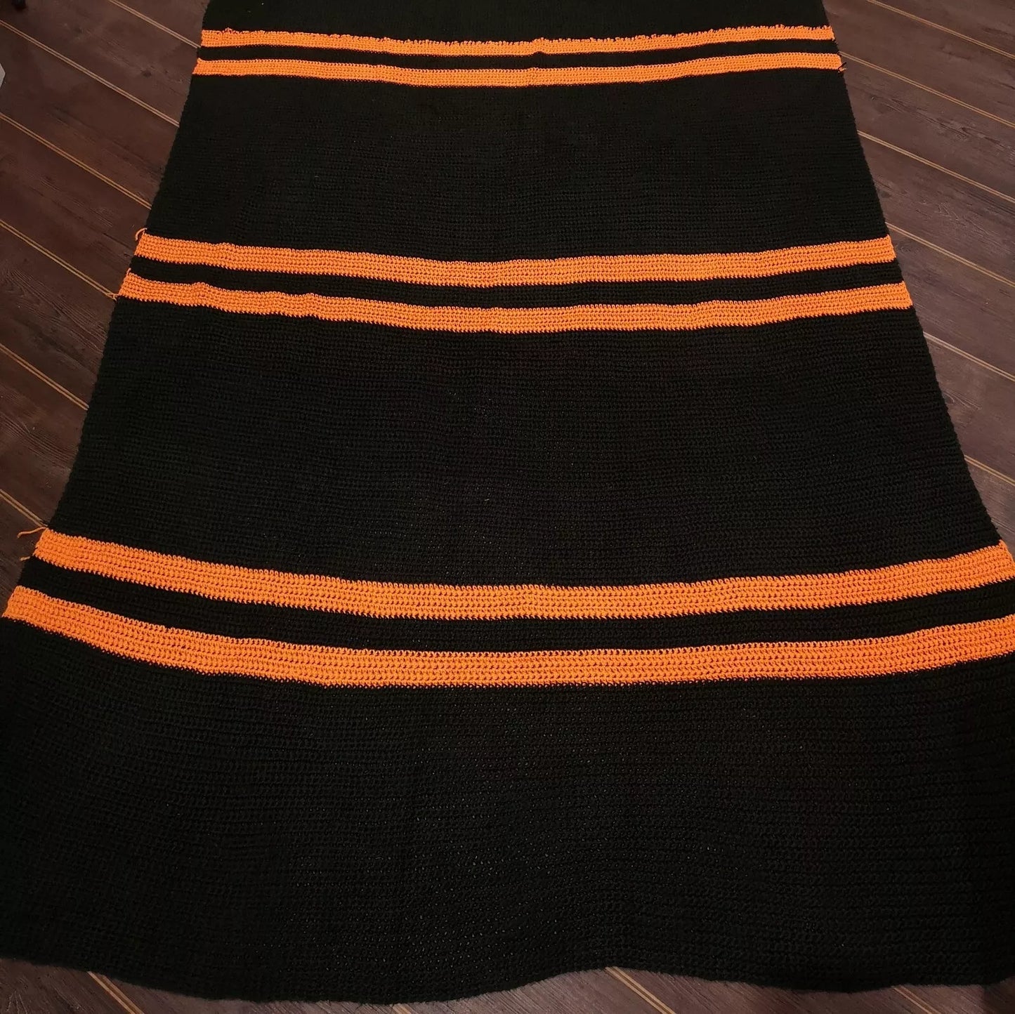 Black Orange Stripe Retro Knitted Crochet Single Double Blanket Throw Bedspread