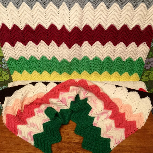 Long Bright Stripy Knitted Crochet Bed Runner Blanket Throw
