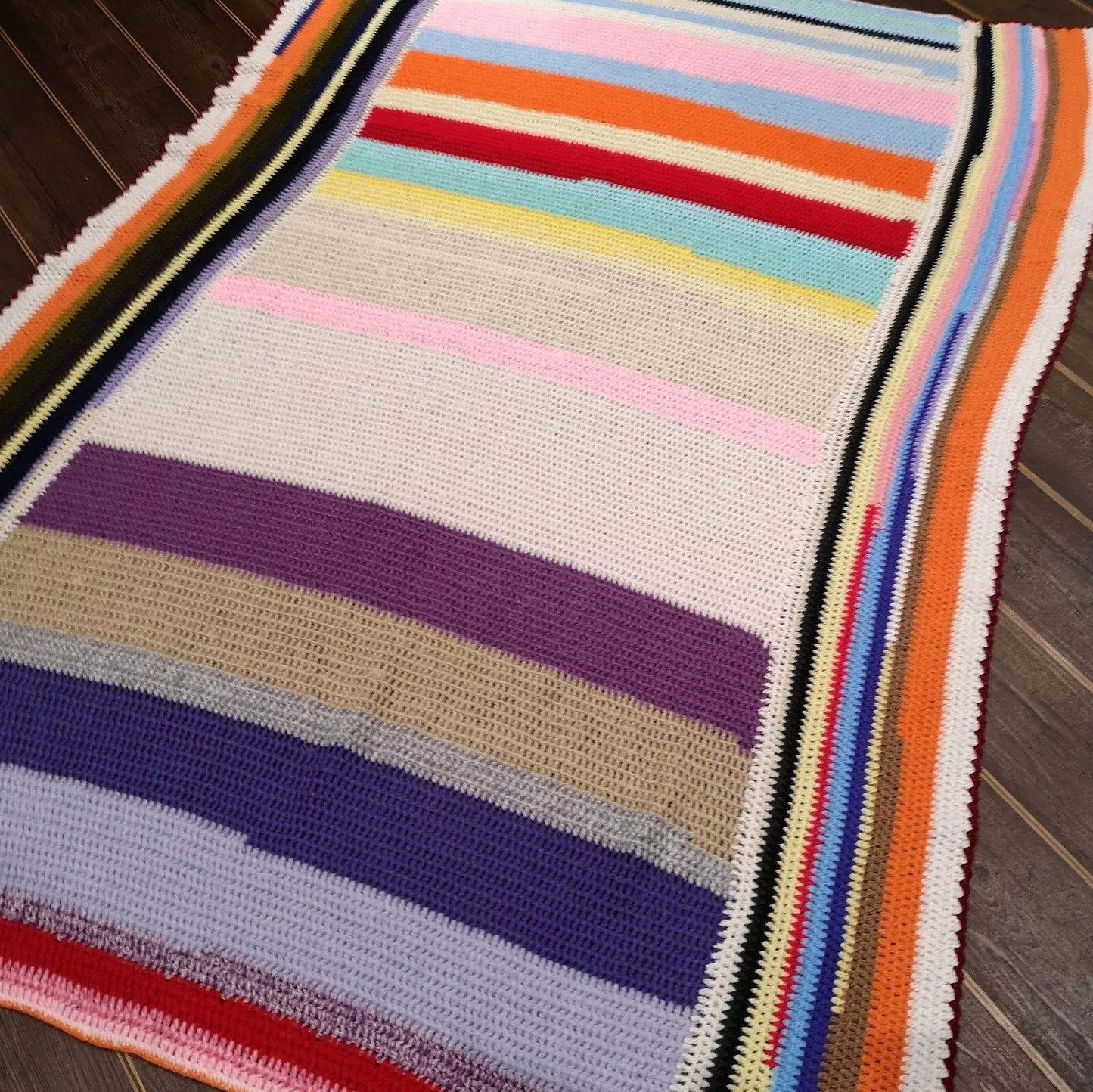 Large Stripy Bright Vintage Knitted Crochet Wool Blanket Throw