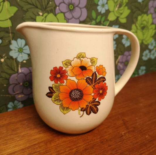 Vintage Retro Orange Flower Power China Jug