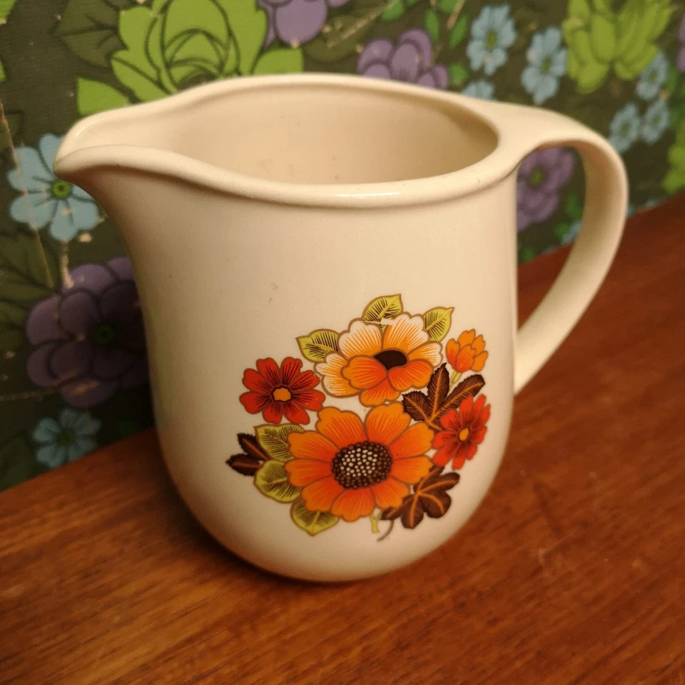 Vintage Retro Orange Flower Power China Jug